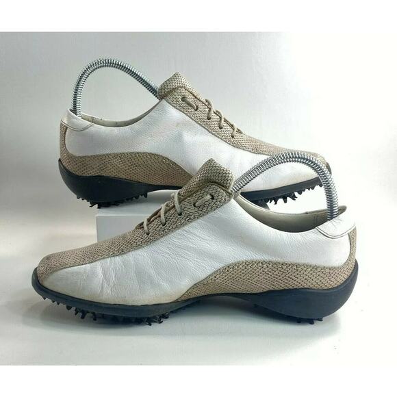 Footjoy LoPro Lace Up Athletic Golf Shoe Womens Size 7 97208 White Tan Leather - Picture 6 of 9